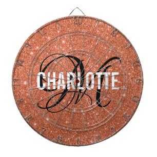 Modern orange glitter monogram name dart board