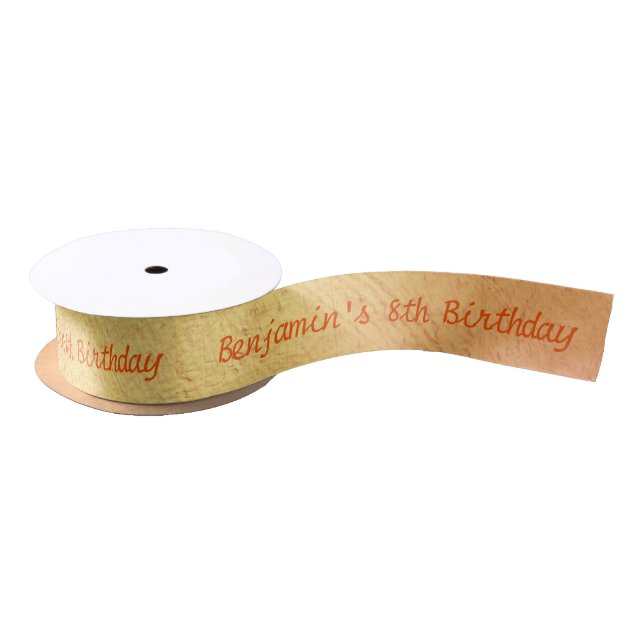 Modern Orange Gold Boy Kids Happy Birthday Party Satin Ribbon (Spool)