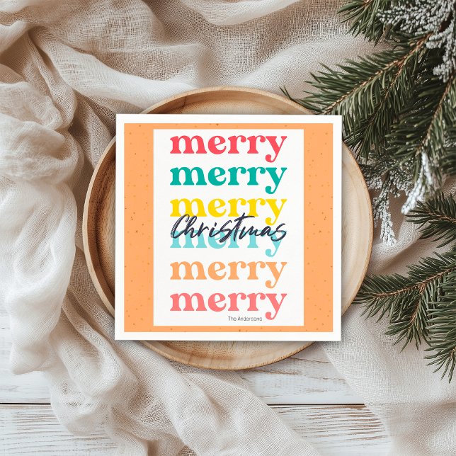 Modern Orange Gold Stars Colourful Merry Christmas Napkin (Creator Uploaded)
