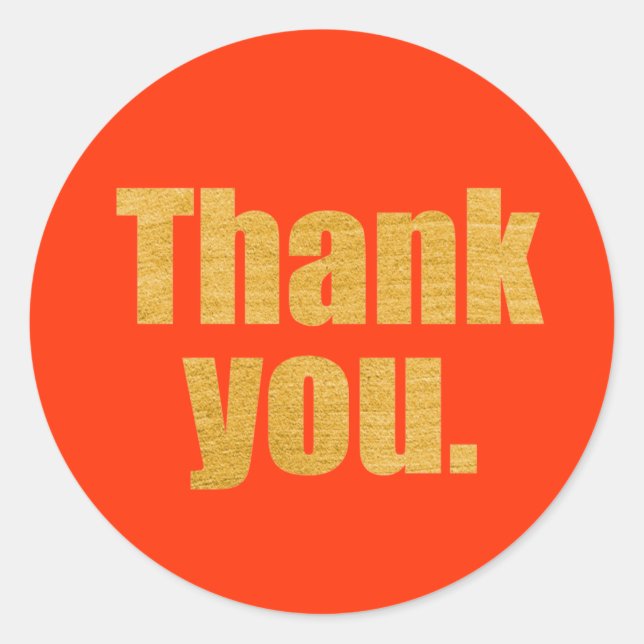 Modern Orange Gold Thank You Classic Round Sticker (Front)