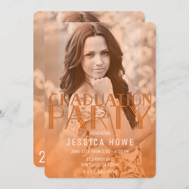 Modern Orange Graduation Party Graduate Photo Invitation (Front/Back)