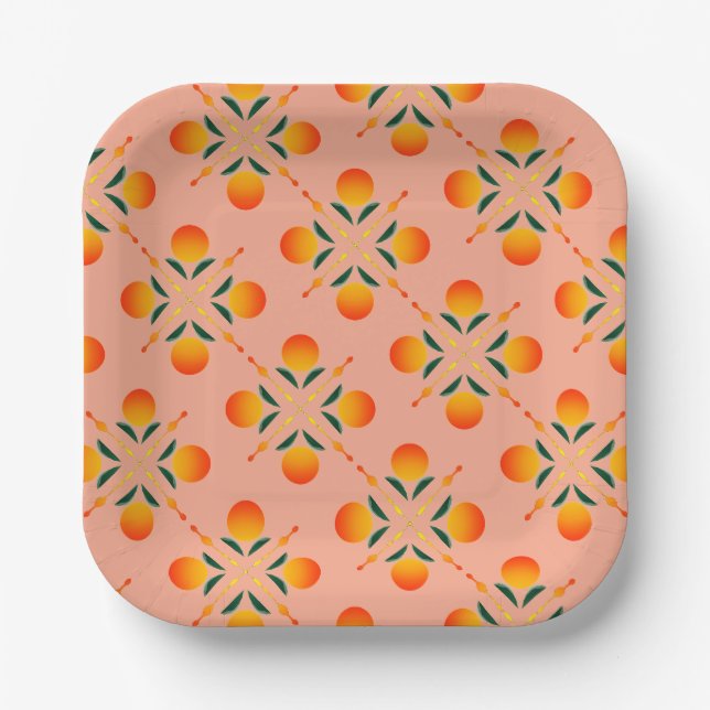 Modern Orange Graphic Print Paper Plate (Front)