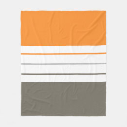 Modern Orange Gray Autumnal Stripes Fleece Blanket