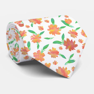 Modern orange green watercolor flowers tie