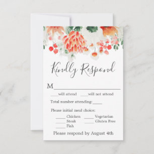 Modern Orange Greenery Wildflowers Floral RSVP Card