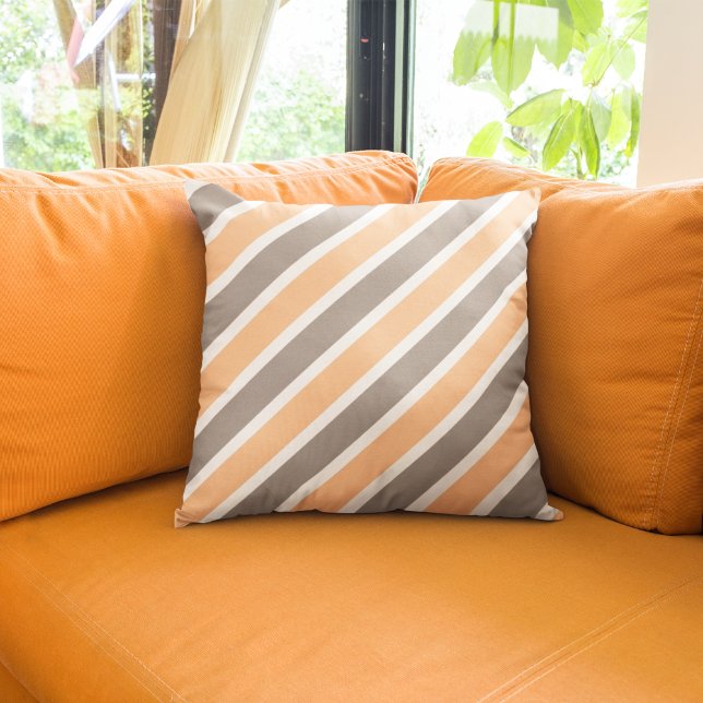 Modern Orange Grey Diagonal Stripes Polyester Cushion (Creator Uploaded)