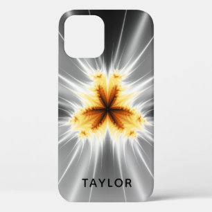 Modern Orange Grey Fractal Symmetry With Name iPhone 12 Case