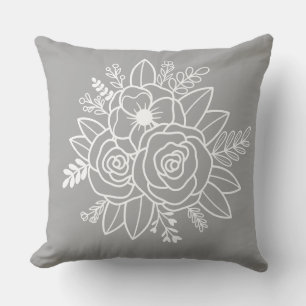 Modern orange & grey Housewarming white flowers Cushion