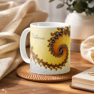 Modern Orange Grey Spiral Fractal With Name Coffee Mug