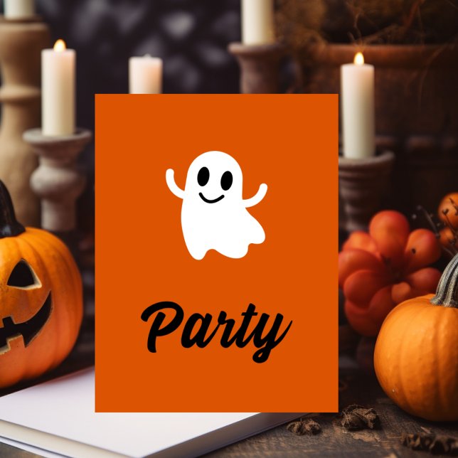 Modern Orange Halloween Party Ghost Invitation Postcard (Creator Uploaded)