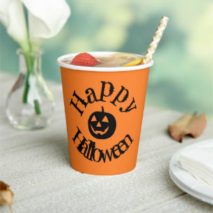 Modern Orange Happy Halloween Pumpkin Paper Cups