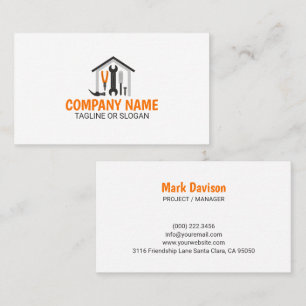 Modern Orange House Tools Contractor Business Card