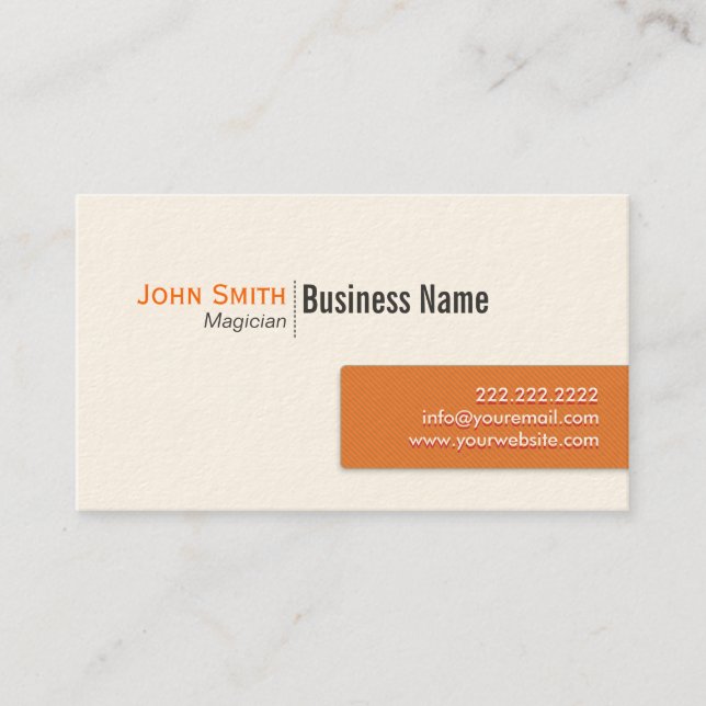 Modern Orange Label Magician Business Card (Front)