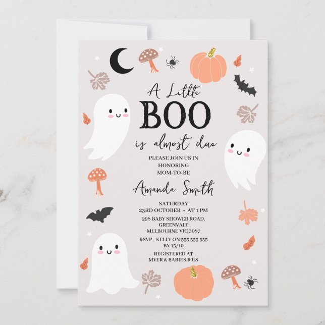 Modern Orange Little Boo Almost Due Baby Shower  Invitation (Front)