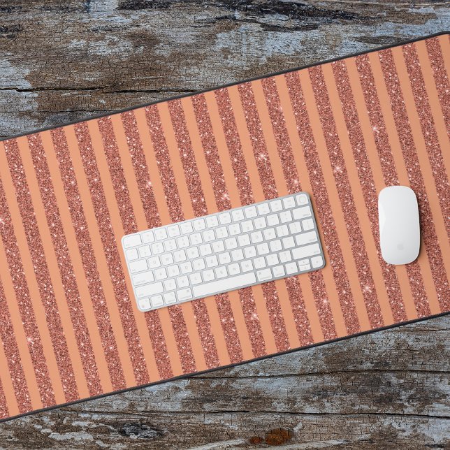 Modern Orange Mango Glitter Style Vertical Stripes Desk Mat (Creator Uploaded)