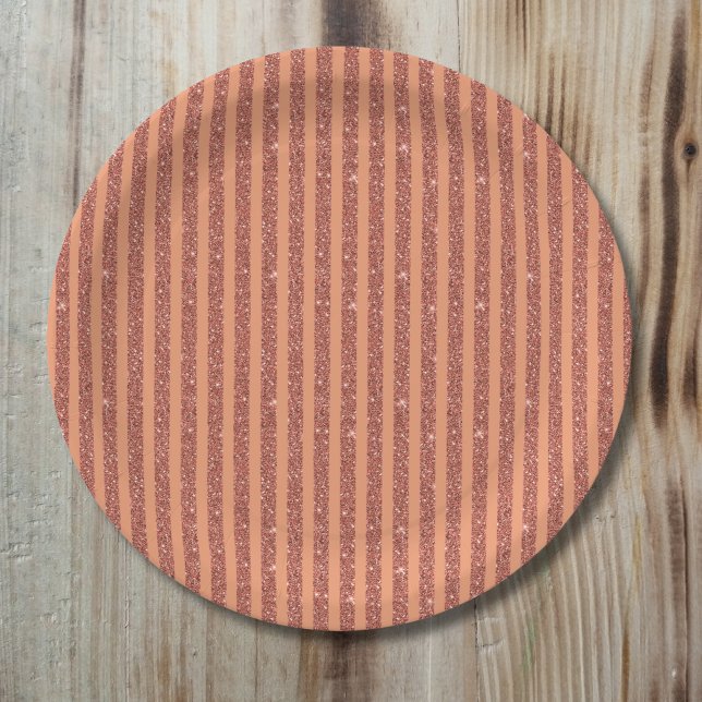 Modern Orange Mango Glitter Style Vertical Stripes Paper Plate (Creator Uploaded)