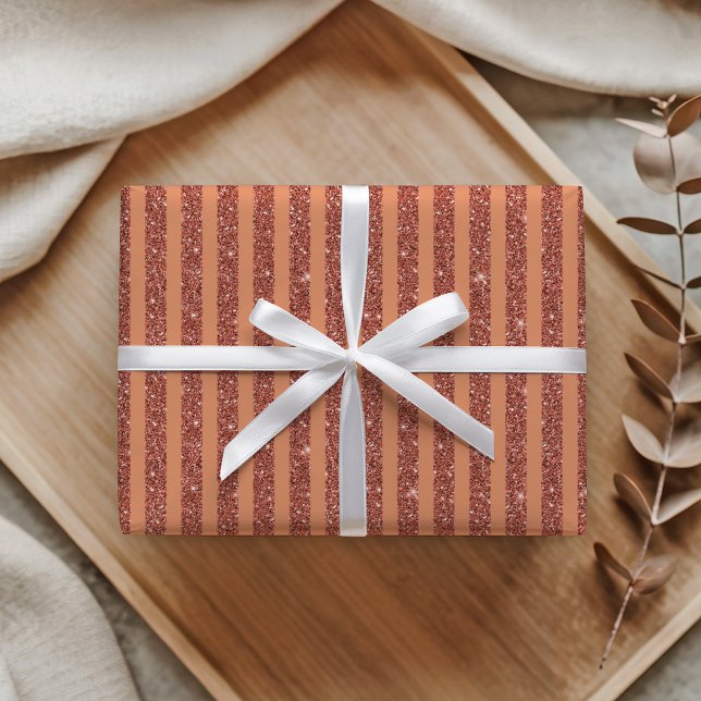 Modern Orange Mango Glitter Style Vertical Stripes Wrapping Paper (Creator Uploaded)