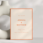 Modern Orange Minimalist Typography Wedding Save The Date<br><div class="desc">This modern orange Save the Date design features bold minimalist typography framed by a clean border for a confident, contemporary look. The warm coral-orange tone adds energy while the simple layout keeps the focus on your names and date. Perfect for couples who love clean design, strong color, and a fresh...</div>