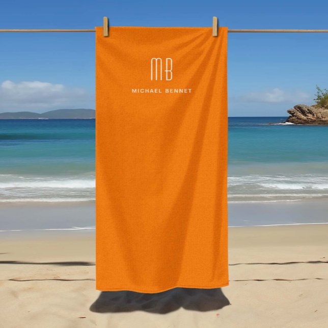 Modern Orange Monogram Beach Towel (Modern Orange Monogram Beach Towel)