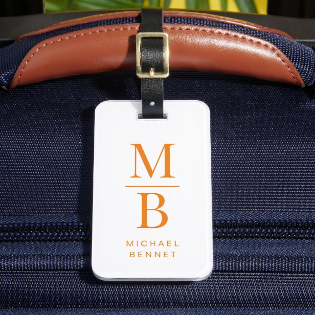 Modern Orange Monogram Luggage Tag (Front Insitu 2)