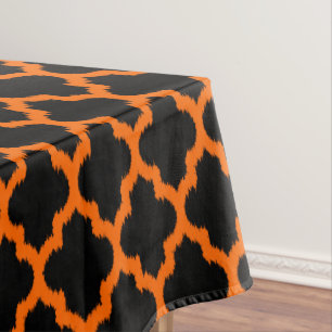 Modern Orange Moroccan Quatrefoil On Black Tablecloth