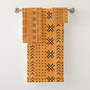 Modern Orange Mudcloth African Pattern Bath Towel Set