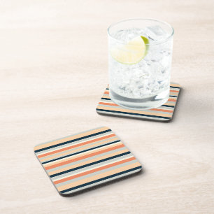 Modern Orange & Navy Vertical Stripe Patterned Coaster