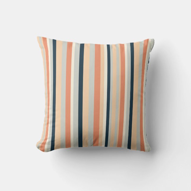 Modern Orange & Navy Vertical Stripe Patterned Cushion (Front)
