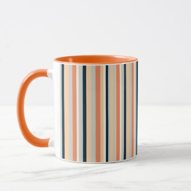 Modern Orange & Navy Vertical Stripe Patterned Mug (Left)