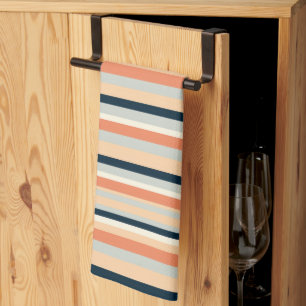 Modern Orange & Navy Vertical Stripe Patterned Tea Towel