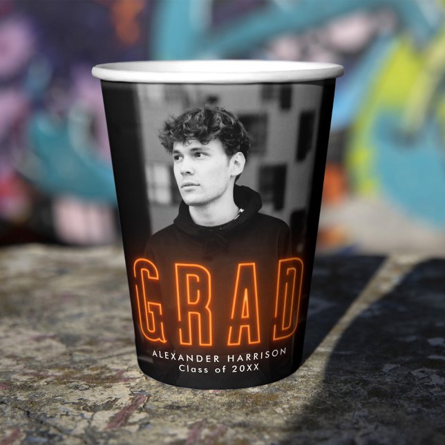 Modern Orange Neon Graduation Paper Cups (Creator Uploaded)