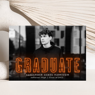 Modern Orange Neon Photo Graduation Announcement