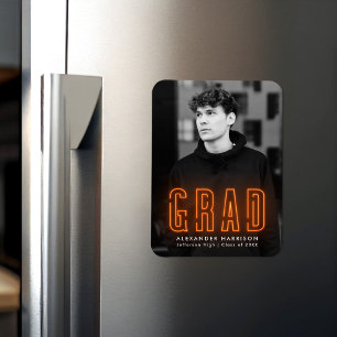 Modern Orange Neon Vertical Photo Graduation Magnet