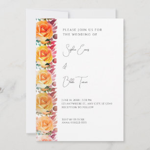 Modern Orange Ombre Roses White Wedding Invitation
