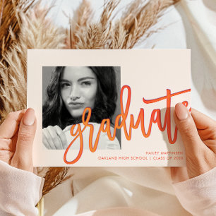 Modern Orange Ombre Typography Photo Grad Party Invitation