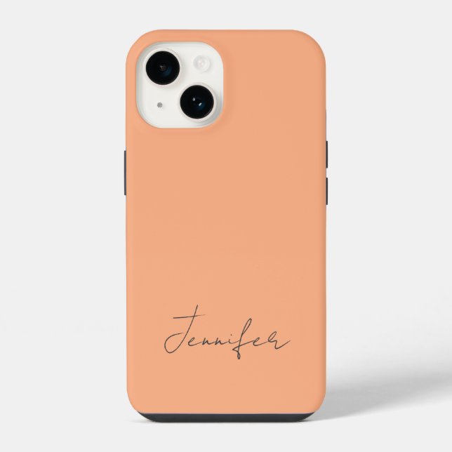 Modern Orange Pastel Chic Script Personalised iPhone Case (Back)