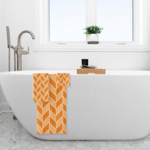 Modern Orange Peach Herringbone Chevron Pattern Bath Towel Set