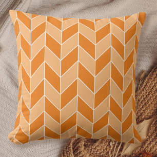 Modern Orange Peach Herringbone Chevron Pattern Cushion