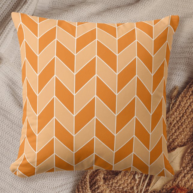 Modern Orange Peach Herringbone Chevron Pattern Cushion (Creator Uploaded)