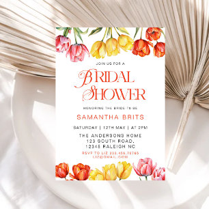 Modern Orange Pink  Tulips Floral Bridal Shower Invitation