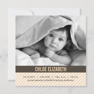 Modern Orange Pinstripes Baby Birth Announcements