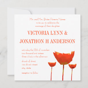Modern Orange Poppies Wedding Invitation