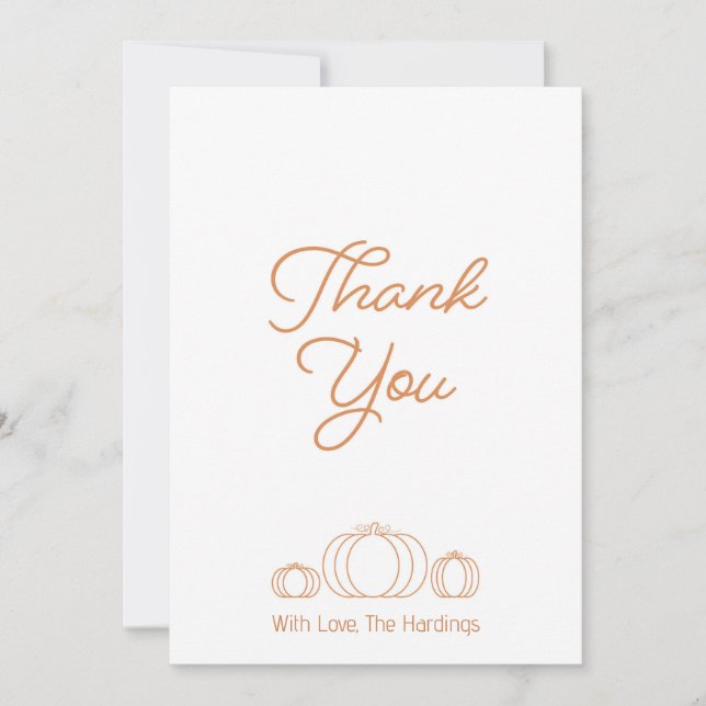 Modern Orange Pumpkin Baby Shower Thank You Card (Front)