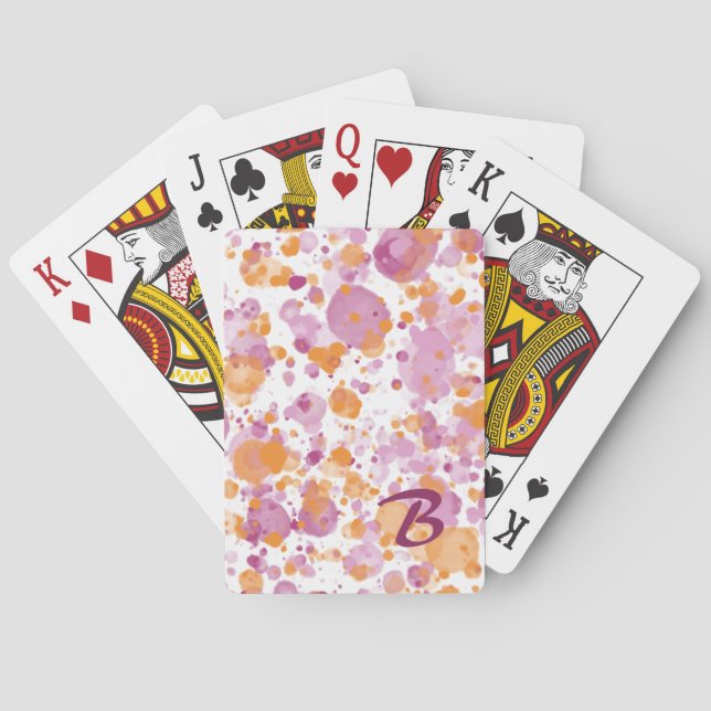 Modern Orange Purple Watercolor Paint Splatters Playing Cards (Back)