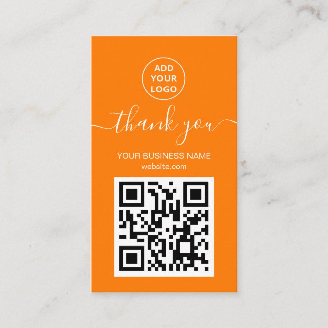 Modern Orange QR code Order thank you  Business Card (Front)
