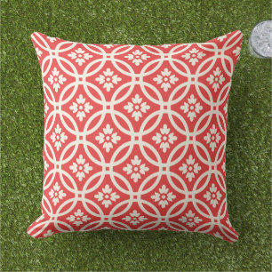 Modern Orange Red Floral Framework Pattern Cushion