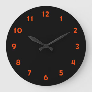 Modern Orange red numbers on black Large Clock