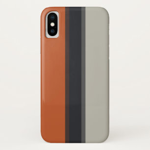 Modern Orange Red Silver Grey Stripe Pattern iPhone X Case