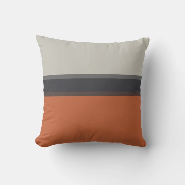 Modern Orange Red Silver Grey Stripe Pattern Cushion (Front)