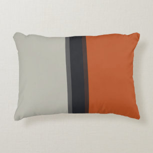 Modern Orange Red Silver Grey Stripe Pattern Decorative Cushion